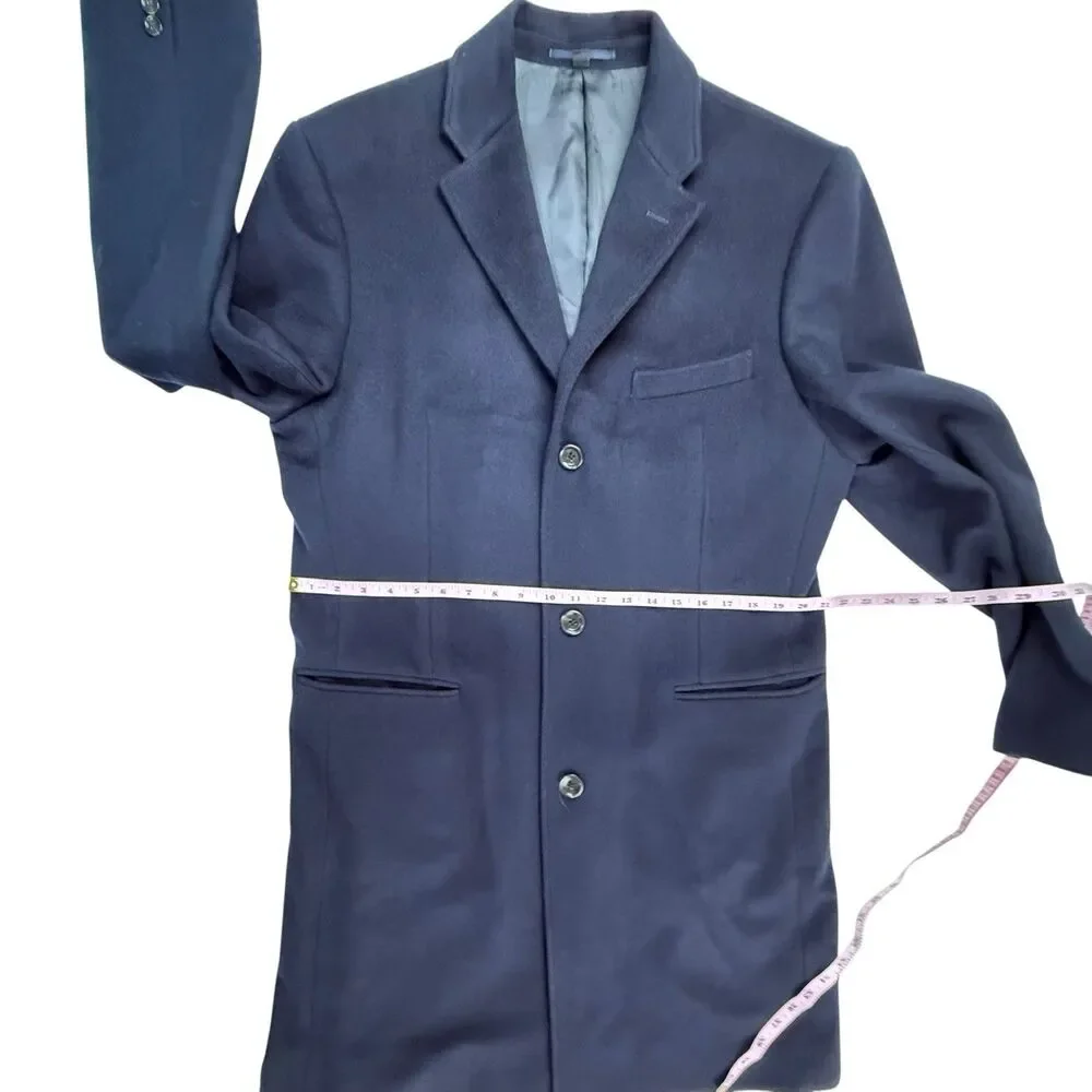 J CREW Ludlow Topcoat Wool Cashmere Men 42L Navy Blue Coat Overcoat Classic